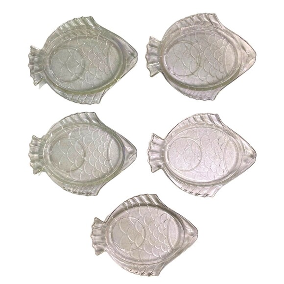 Vintage Clear Glass Fish Snack Appetizer Plates - Lot Of 5 - Picture 2 of 7